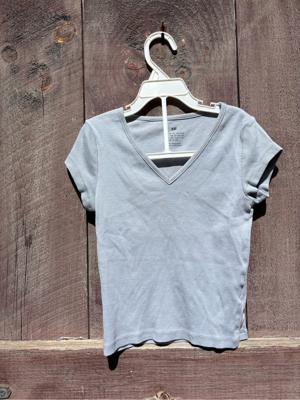 H&M Girls Pale Blue Ribbed V-Neck Short Sleeve Tee